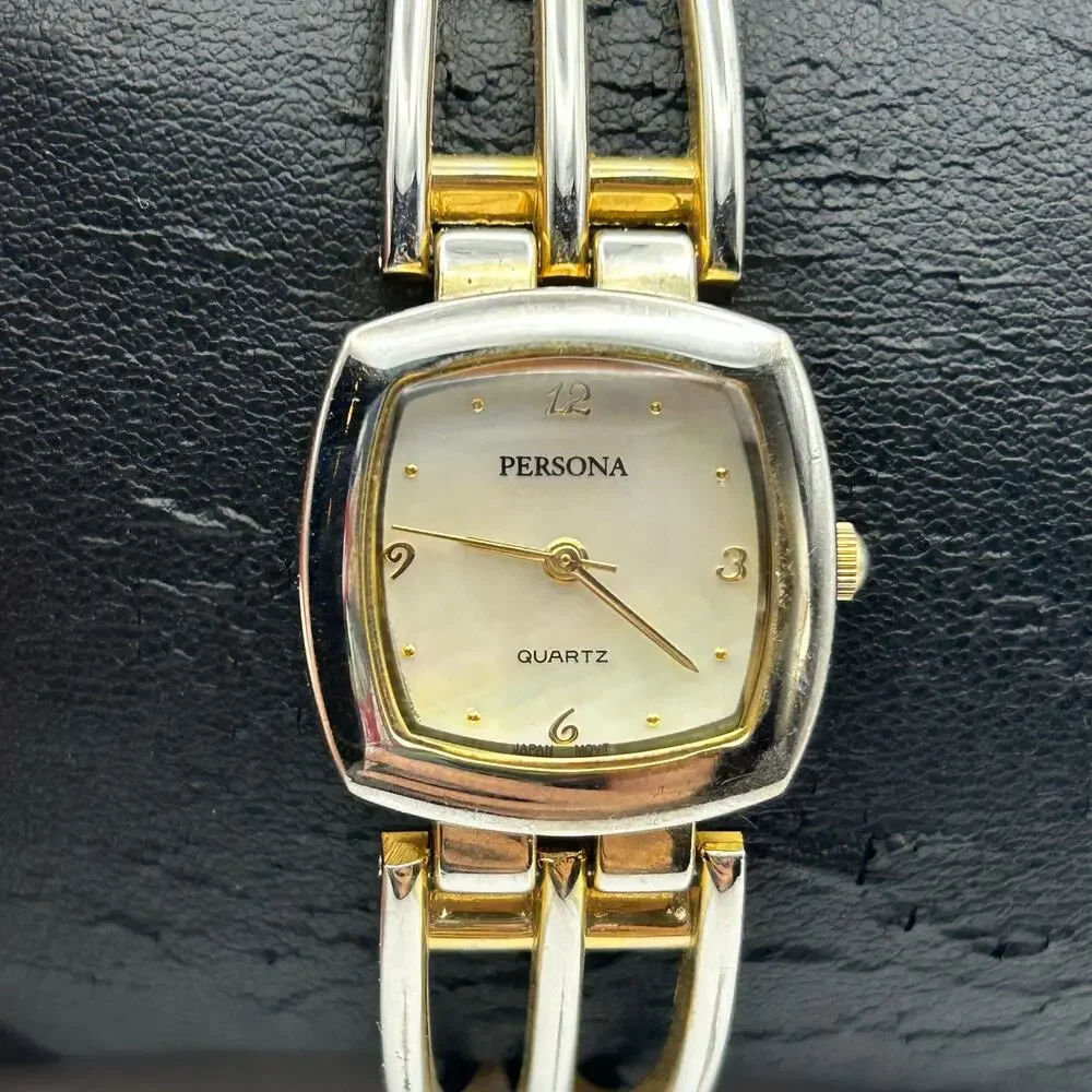 Persona Silver-tone Mother Pearl Dial Women’s Fashion Watch Working New Battery